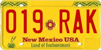 NM license plate 019RAK