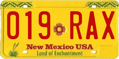 NM license plate 019RAX