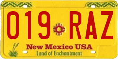 NM license plate 019RAZ