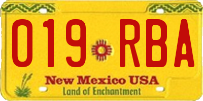 NM license plate 019RBA