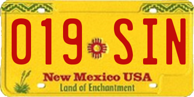 NM license plate 019SIN