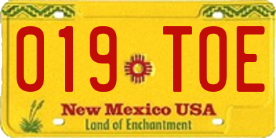 NM license plate 019TOE