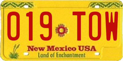 NM license plate 019TOW