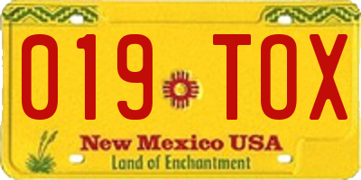 NM license plate 019TOX