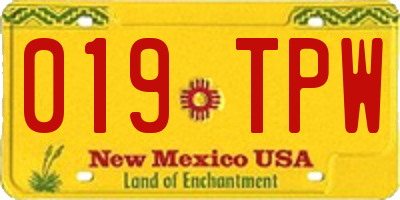 NM license plate 019TPW