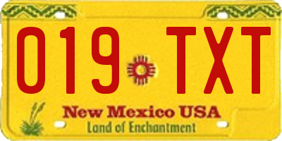 NM license plate 019TXT