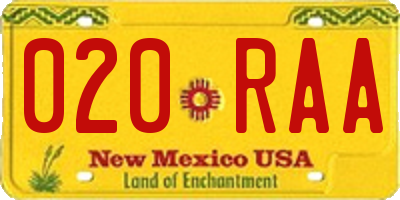 NM license plate 020RAA