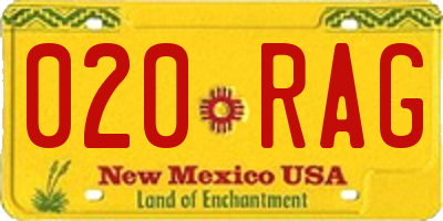 NM license plate 020RAG