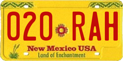 NM license plate 020RAH