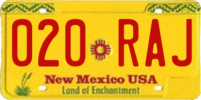 NM license plate 020RAJ