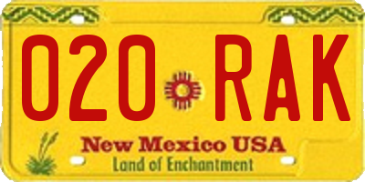 NM license plate 020RAK