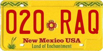 NM license plate 020RAQ