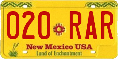 NM license plate 020RAR