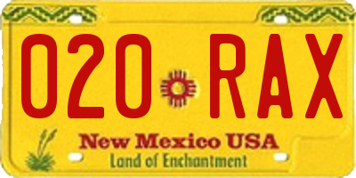 NM license plate 020RAX