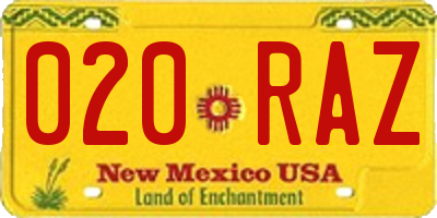 NM license plate 020RAZ