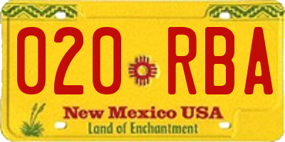 NM license plate 020RBA