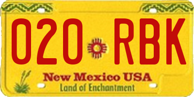NM license plate 020RBK