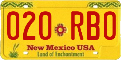 NM license plate 020RBO