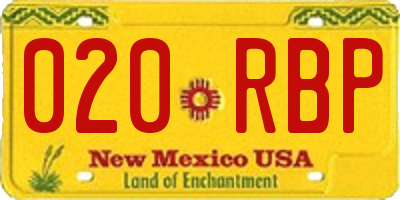 NM license plate 020RBP