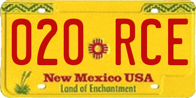 NM license plate 020RCE