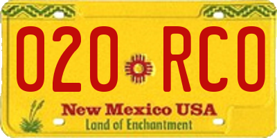 NM license plate 020RCO