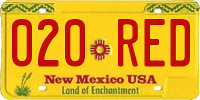 NM license plate 020RED