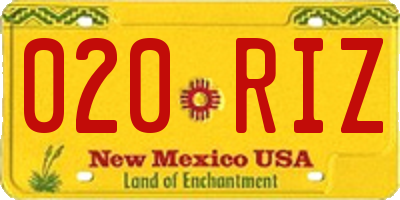 NM license plate 020RIZ