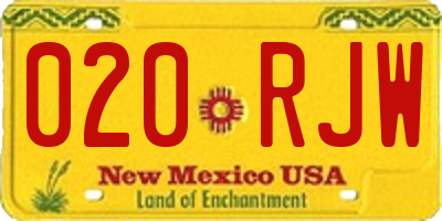 NM license plate 020RJW