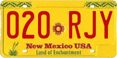 NM license plate 020RJY