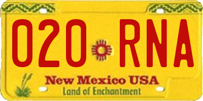 NM license plate 020RNA