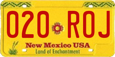 NM license plate 020ROJ