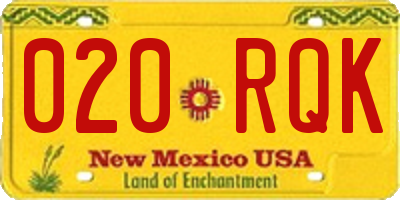 NM license plate 020RQK