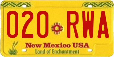 NM license plate 020RWA