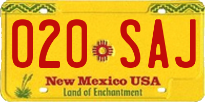 NM license plate 020SAJ