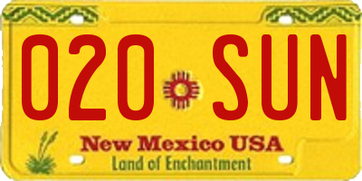 NM license plate 020SUN