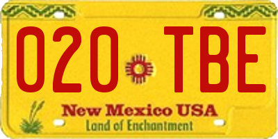 NM license plate 020TBE