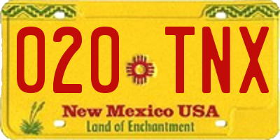 NM license plate 020TNX