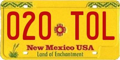 NM license plate 020TOL