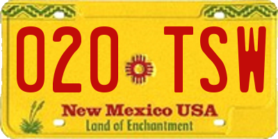 NM license plate 020TSW