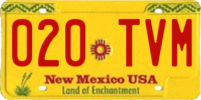 NM license plate 020TVM