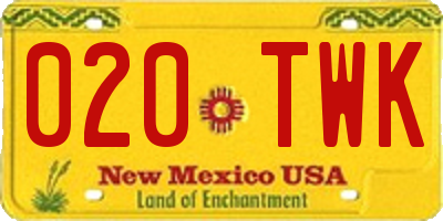 NM license plate 020TWK