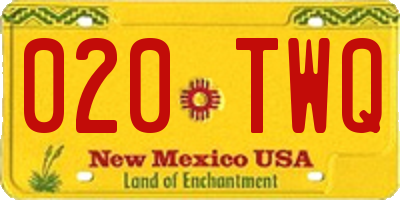 NM license plate 020TWQ