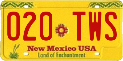 NM license plate 020TWS