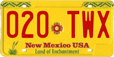 NM license plate 020TWX