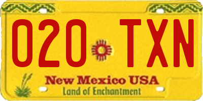 NM license plate 020TXN