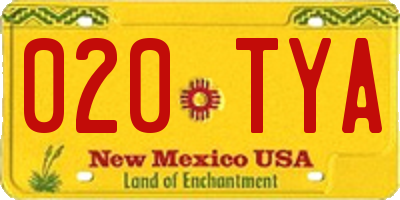 NM license plate 020TYA