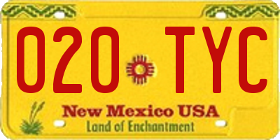 NM license plate 020TYC