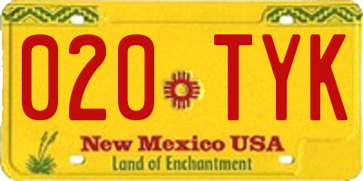 NM license plate 020TYK