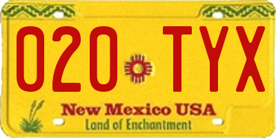 NM license plate 020TYX