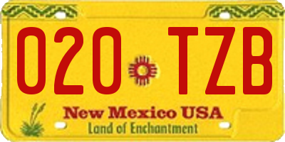 NM license plate 020TZB